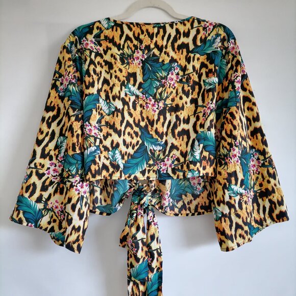 NWT Y2k Asos Curve Womens Multicolor Leopard Print Knot Waist Crop Top Size 18 - Picture 4 of 7
